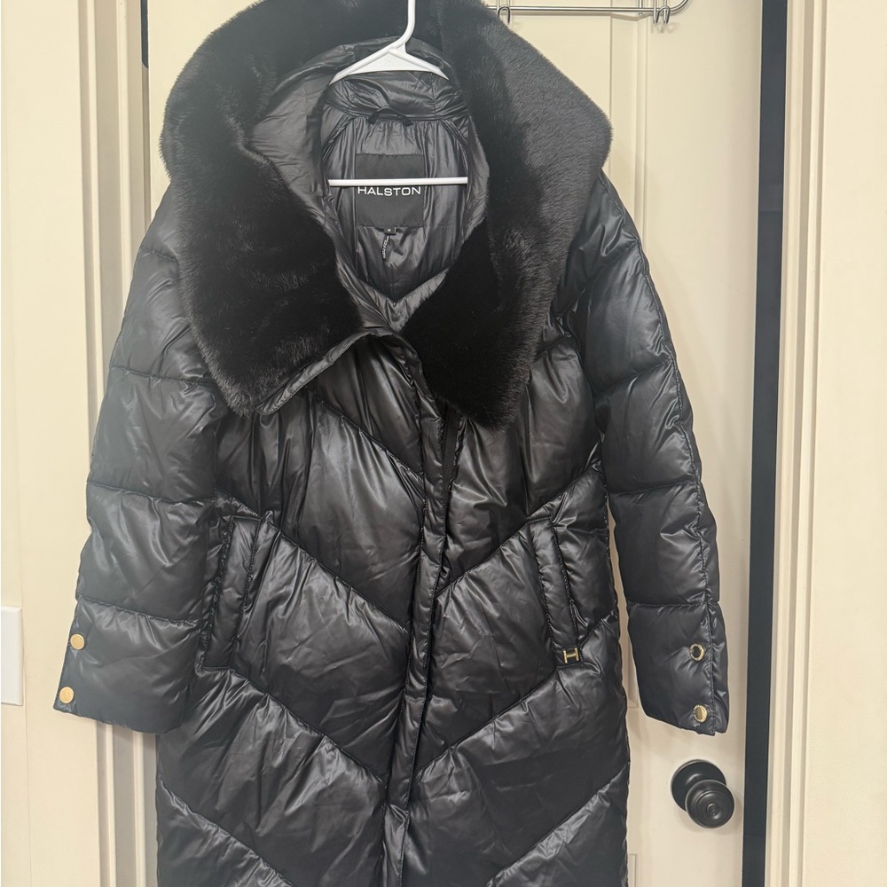 Halston Heritage Black Puffer Jacket with Faux Fur
